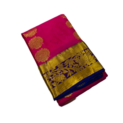 Pink Shade Kanchipuram Silk Saree with Blue Border