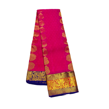 Pink Shade Kanchipuram Silk Saree with Blue Border with Lotus design