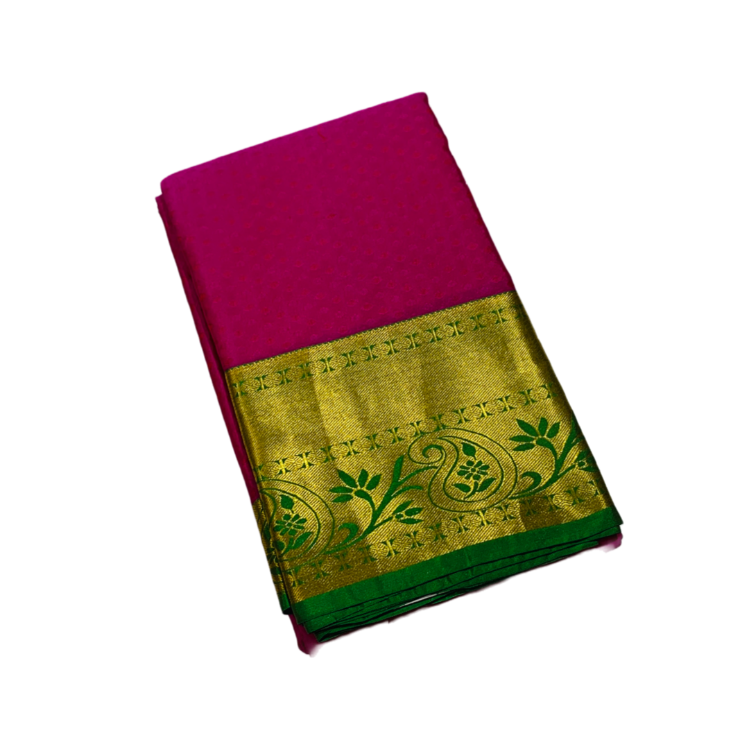 Semi Silk Saree Pink Colour with Golden and Green Border