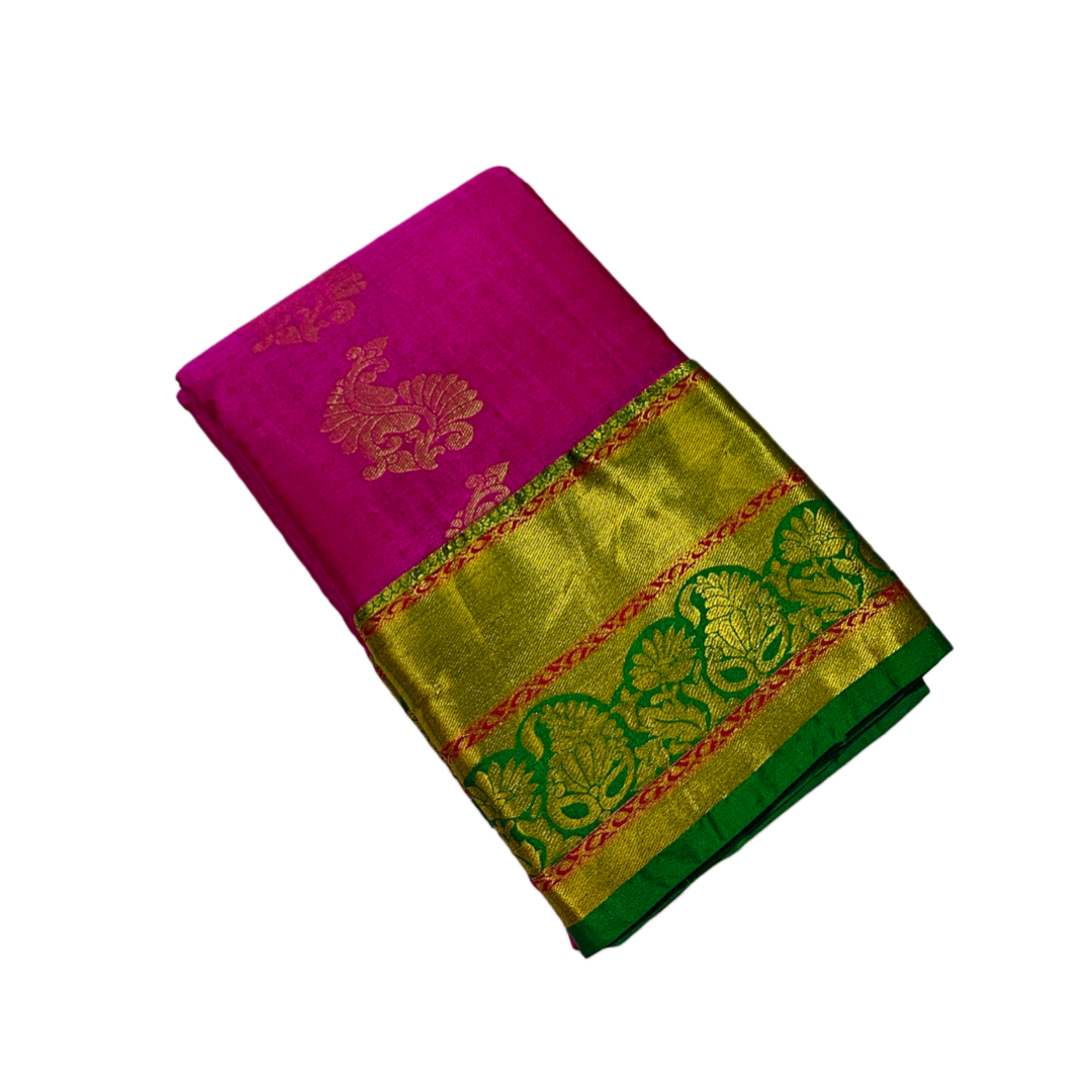 Semi Silk Saree Pink Colour with Flower design