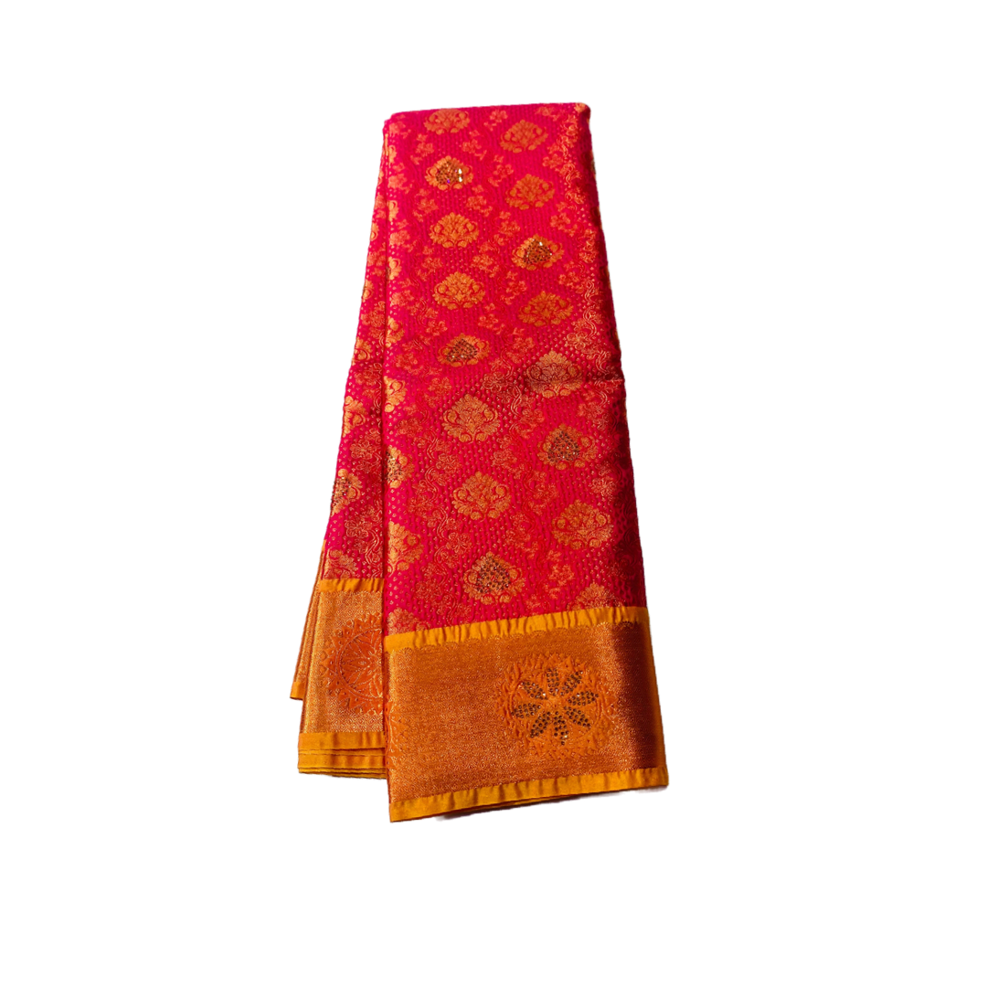 Bridal Vegan Silk Saree Pink shade with Golden Border