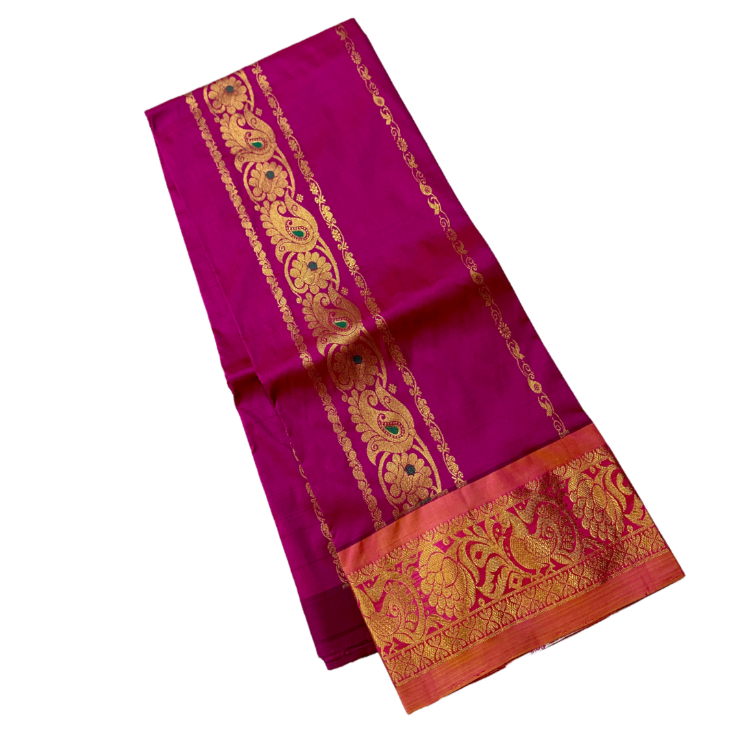 Pink shade Semi Silk Kids Pattu Pavadai with Contrast border for age above 10 years