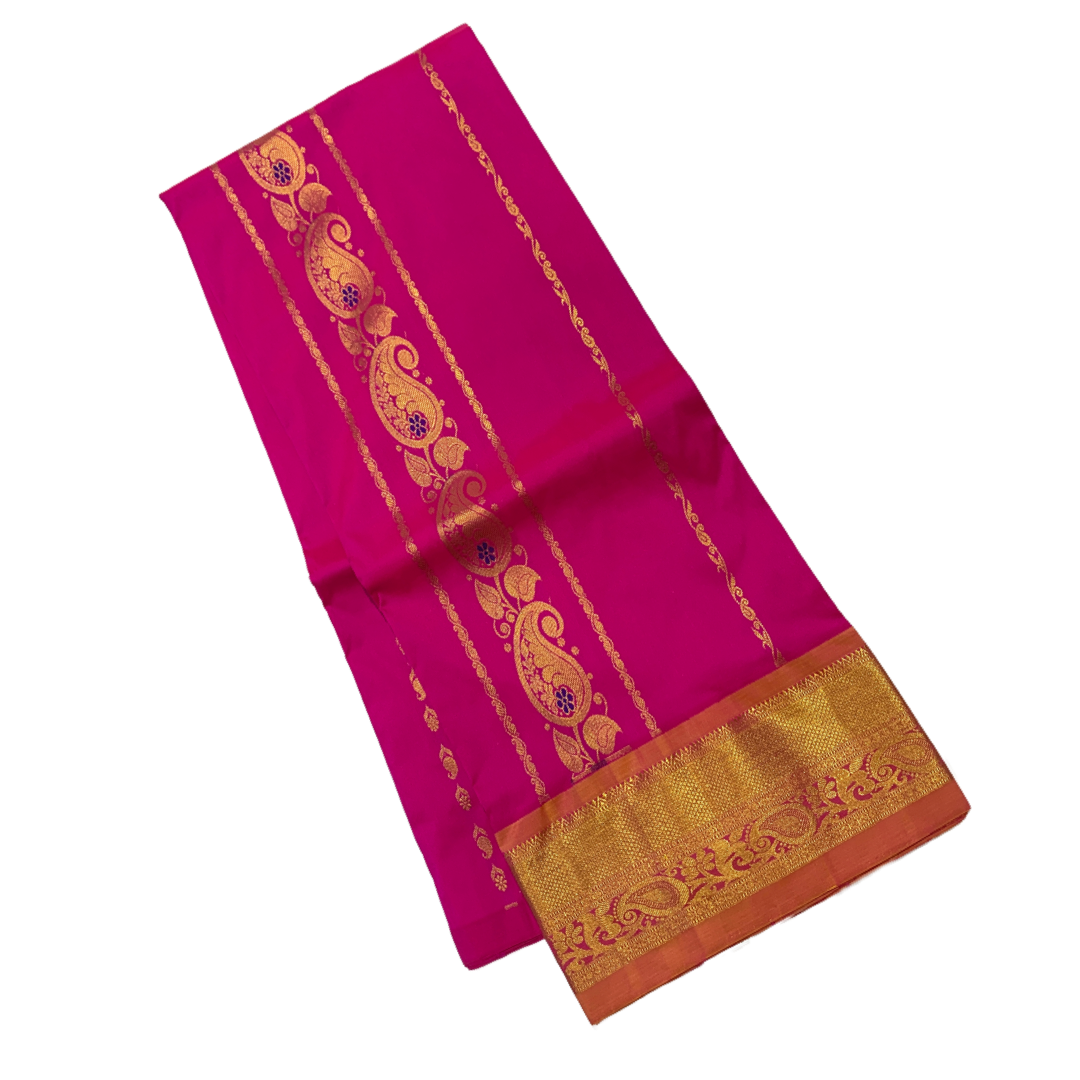 Pink shade vegan silk Kids Pattu Pavadai with Contrast border for age above 10 years