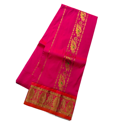 Pink shade Semi Silk Kids Pattu Pavadai with Contrast border for age above 10 years