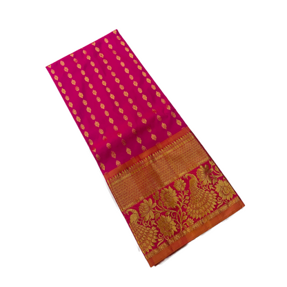 Pink shade Semi Silk Kids Pattu Pavadai with contrast border for Age above 10 Years