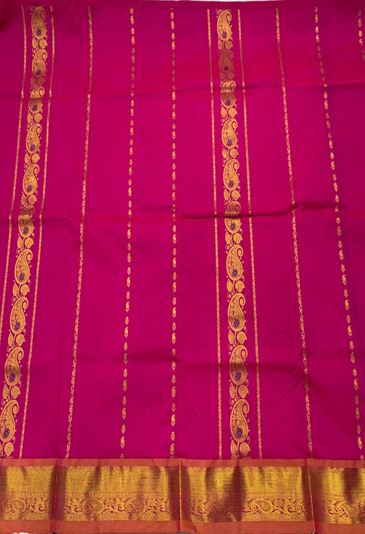 Pink shade vegan silk Kids Pattu Pavadai with Contrast border (Size-20)Above 10years