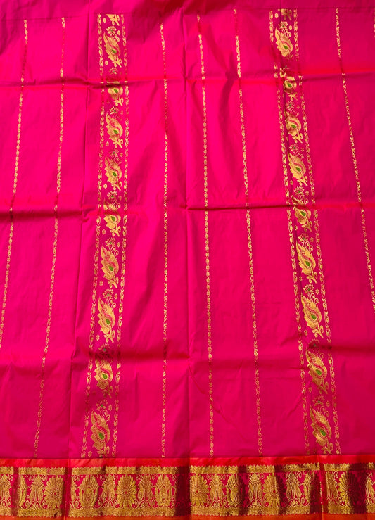 Pink shade vegan silk Kids Pattu Pavadai with Contrast border (Size-20) Above 10 years