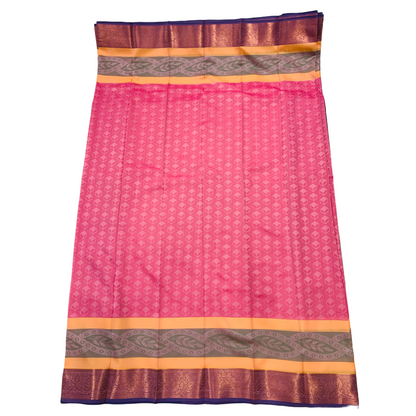 Pink shade saree with Green and Copper Border