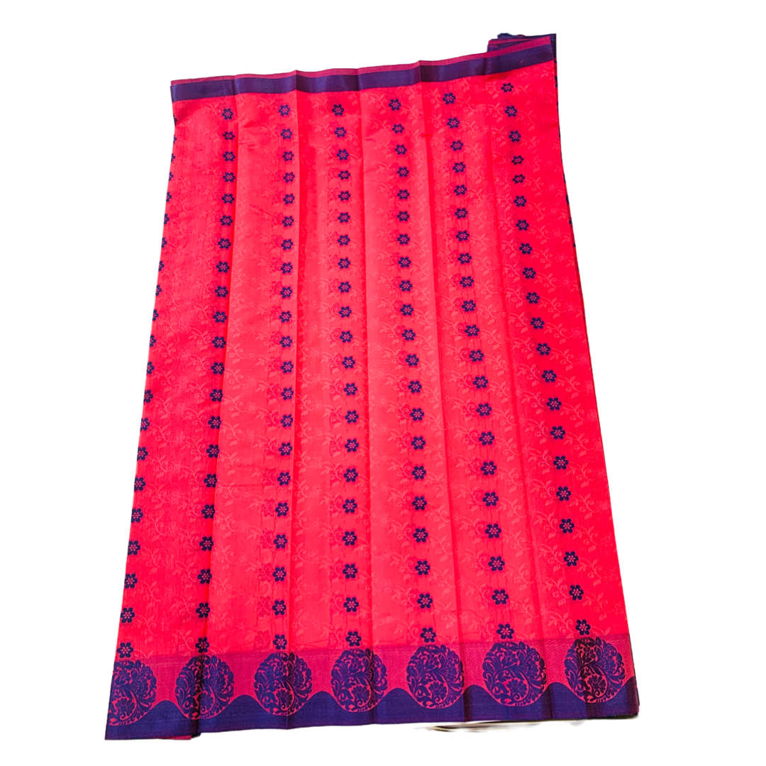 Pink shade silk cotton Saree with Blue Border