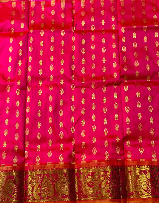 Pink shade Pure Kanchipuram Kids Pattu Pavadai with Self border for newborn to 2 Years