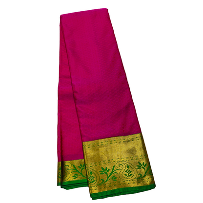 Semi Silk Saree Pink Colour with Golden and Green Border