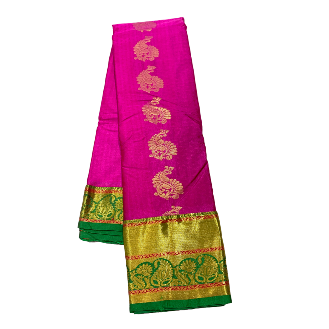 Semi Silk Saree Pink Colour with Flower design