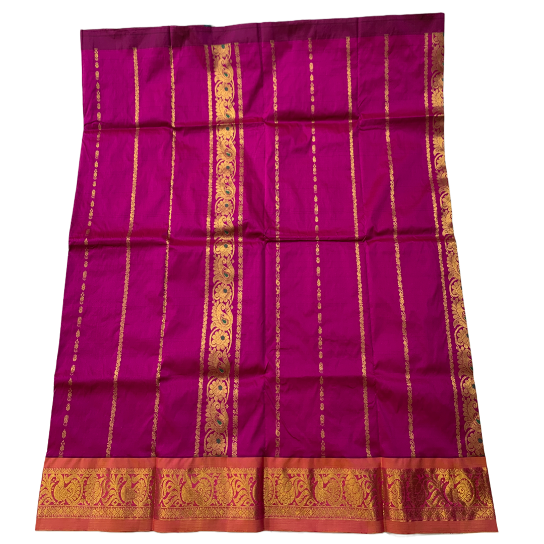 Pink shade Semi Silk Kids Pattu Pavadai with Contrast border for age above 10 years