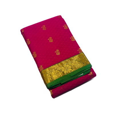 Pink shade Semi Silk Saree with Green Border with Flower Design