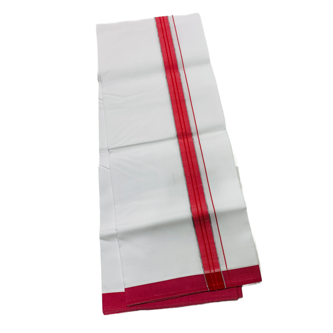 White Cotton Dhoti with Large Pink Border