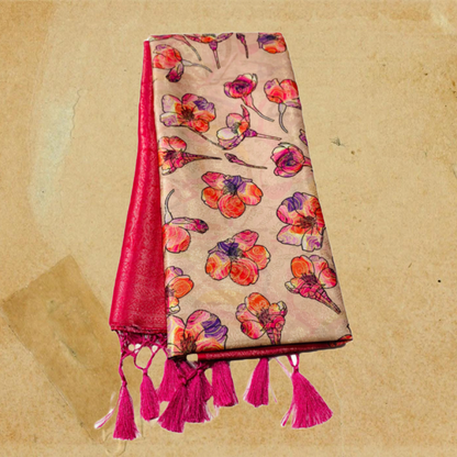 Digital Silk Saree Pink Colour