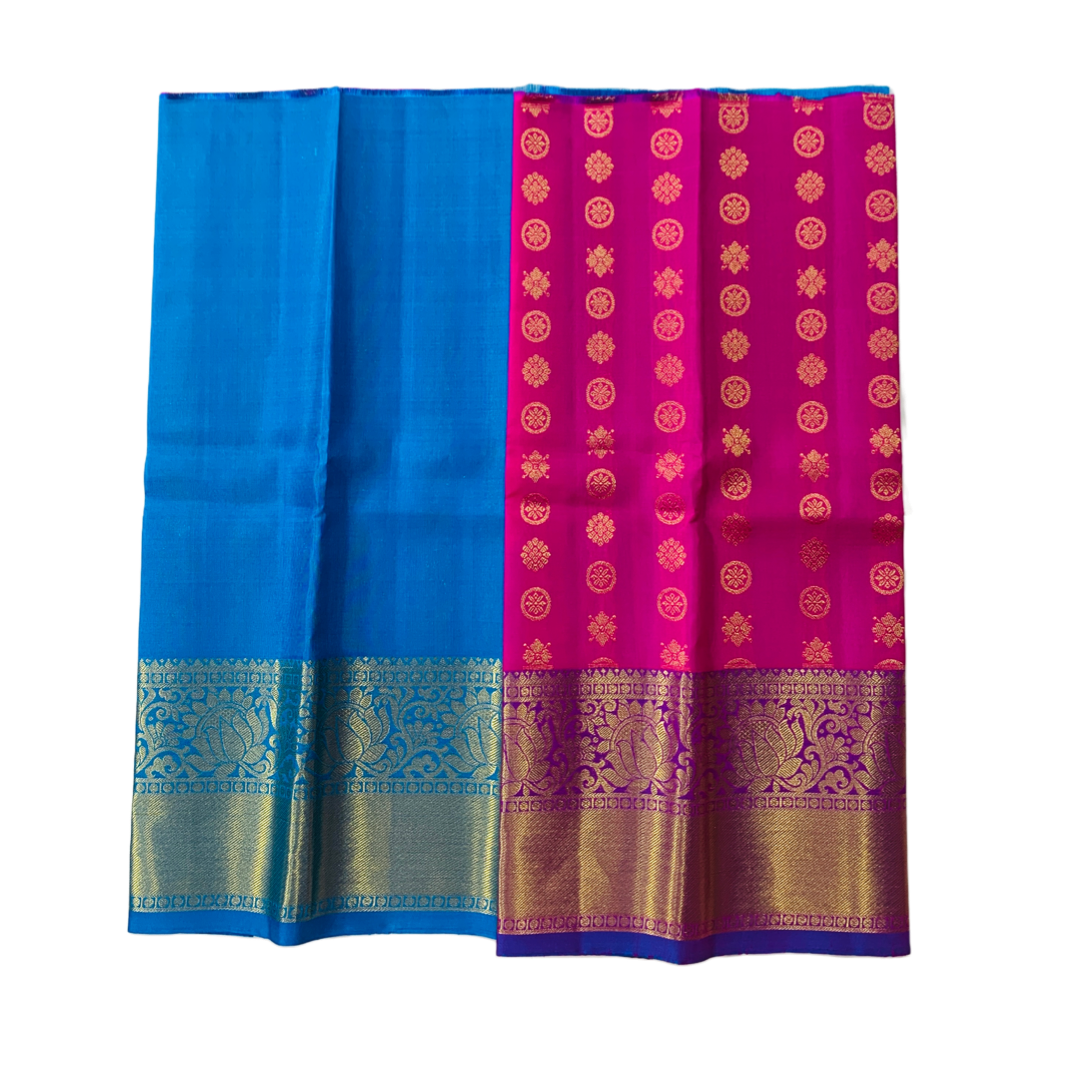 Pink shade vegan silk Kids Pattu Pavadai with Golden border for newborn to 2 Years