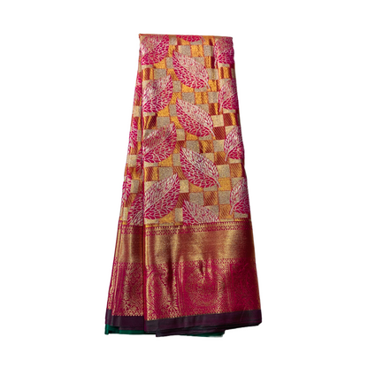 Vegan Silk Saree Pink shade with leaf design