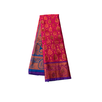 Vegan Silk Saree Pink Shade with Unstitched blouse in Aari work