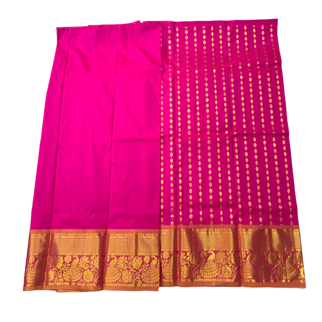 Pink shade Semi Silk Kids Pattu Pavadai with contrast border for Age above 10 Years