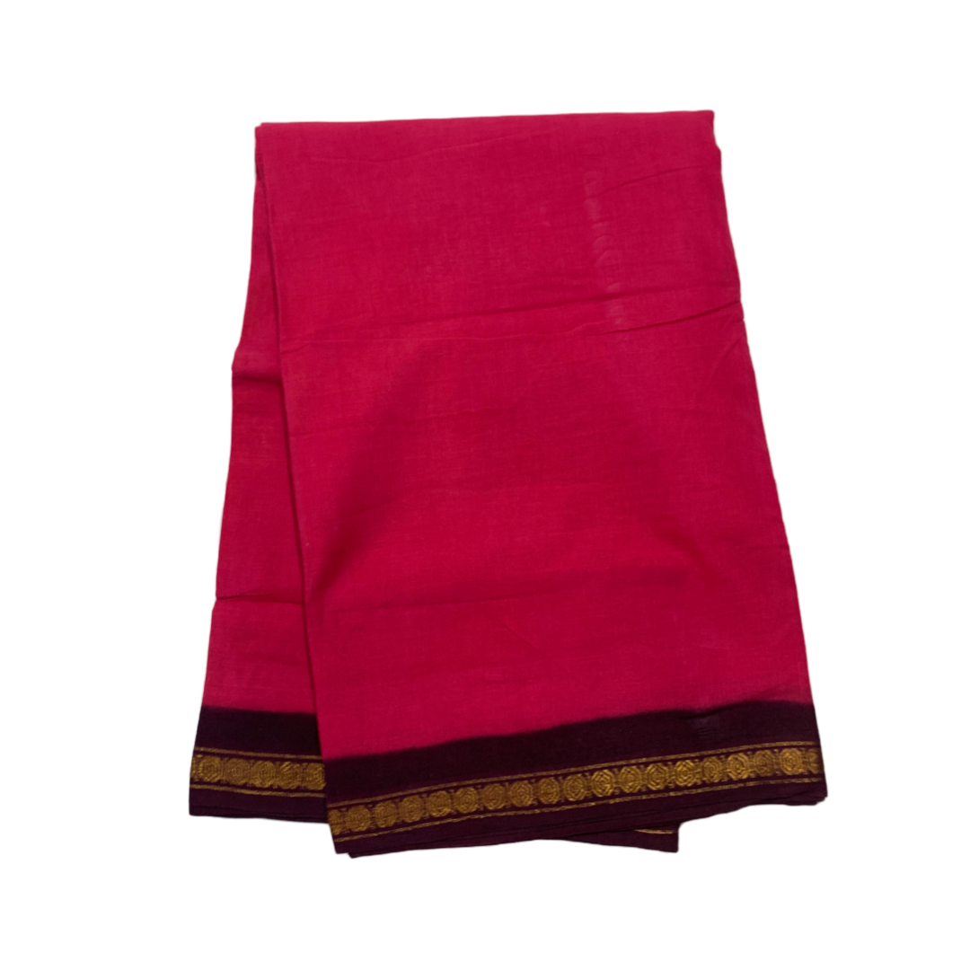 9 yards Cotton Saree Pink Colour with Brown Border