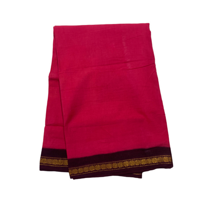 9 yards Cotton Saree Pink Colour with Brown Border