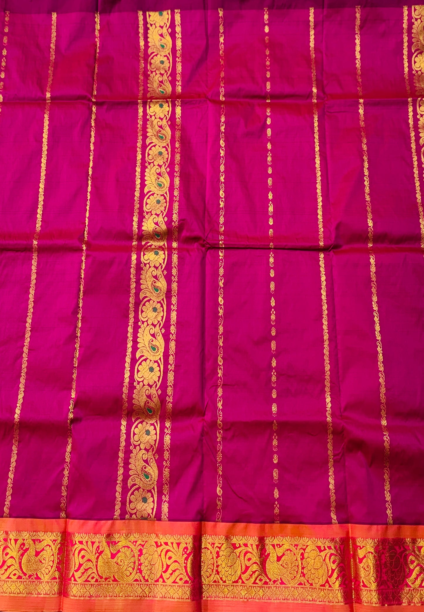 Pink shade Semi Silk Kids Pattu Pavadai with Contrast border for age above 10 years