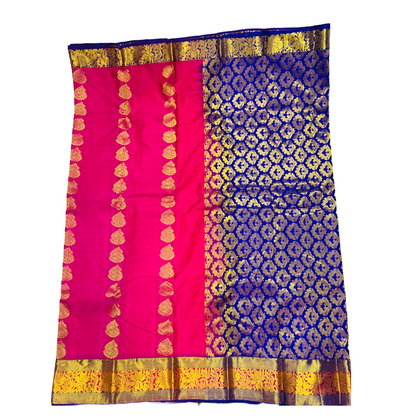 Pink Shade Kanchipuram Silk Saree with Blue Border with Lotus design