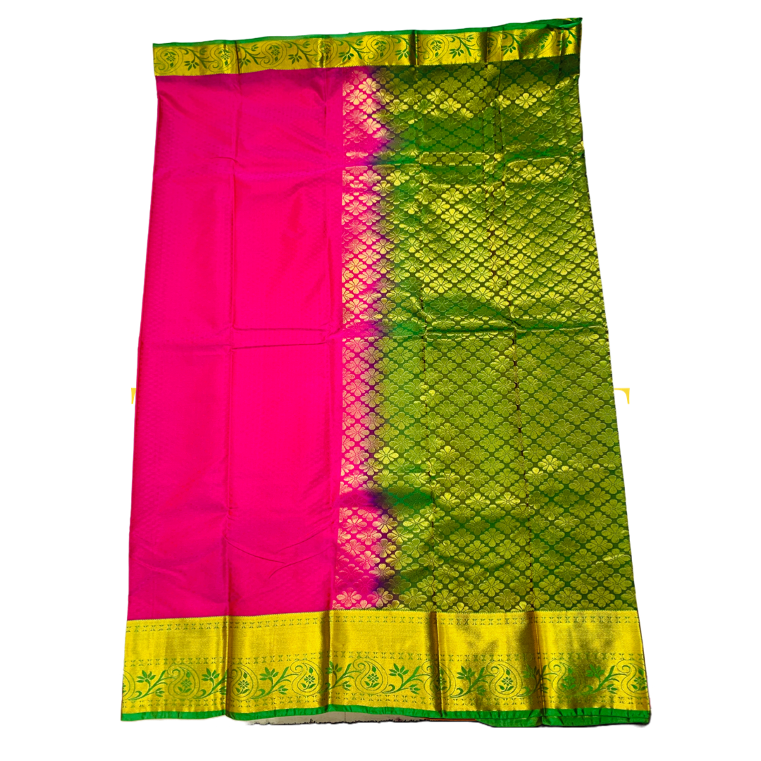 Semi Silk Saree Pink Colour with Golden and Green Border