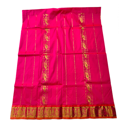 Pink shade Semi Silk Kids Pattu Pavadai with Contrast border for age above 10 years