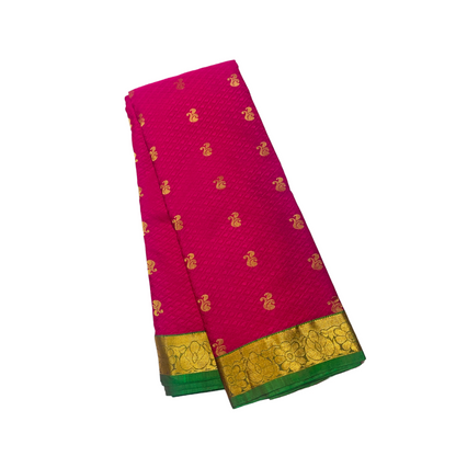 Pink shade Semi Silk Saree with Green Border with Flower Design