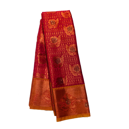 Bridal Vegan Silk Saree Pink Colour with Copper Border