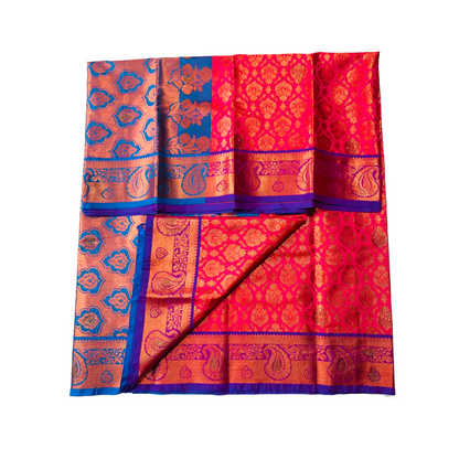 Vegan Silk Saree Pink Shade with Unstitched blouse in Aari work