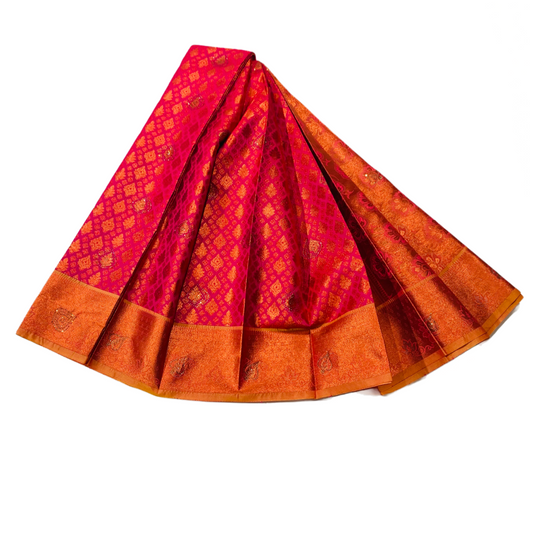 Pink Soft kanchi pattu with Copper and Golden Yellow Border.