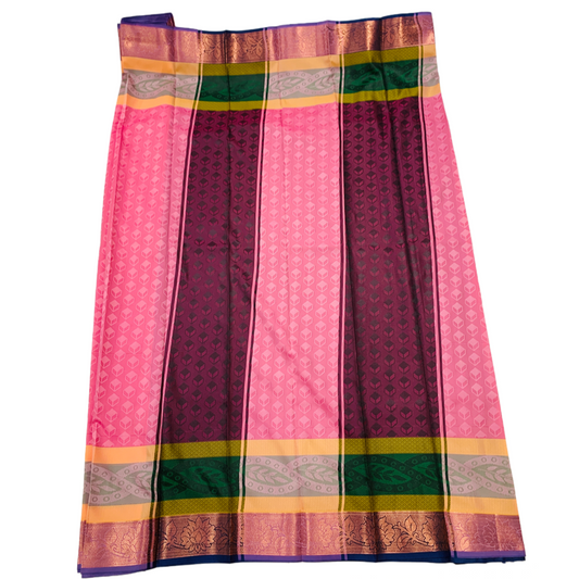 Pink shade saree with Green and Copper Border