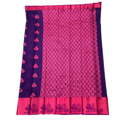 Violet shade silk cotton Saree with Big Pink Border