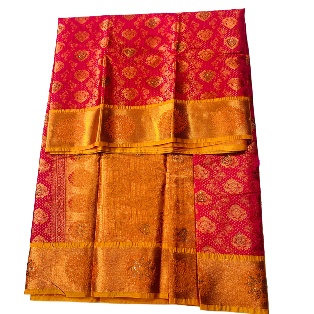 Bridal Vegan Silk Saree Pink shade with Golden Border