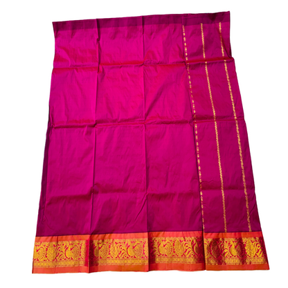 Pink shade Semi Silk Kids Pattu Pavadai with Contrast border for age above 10 years