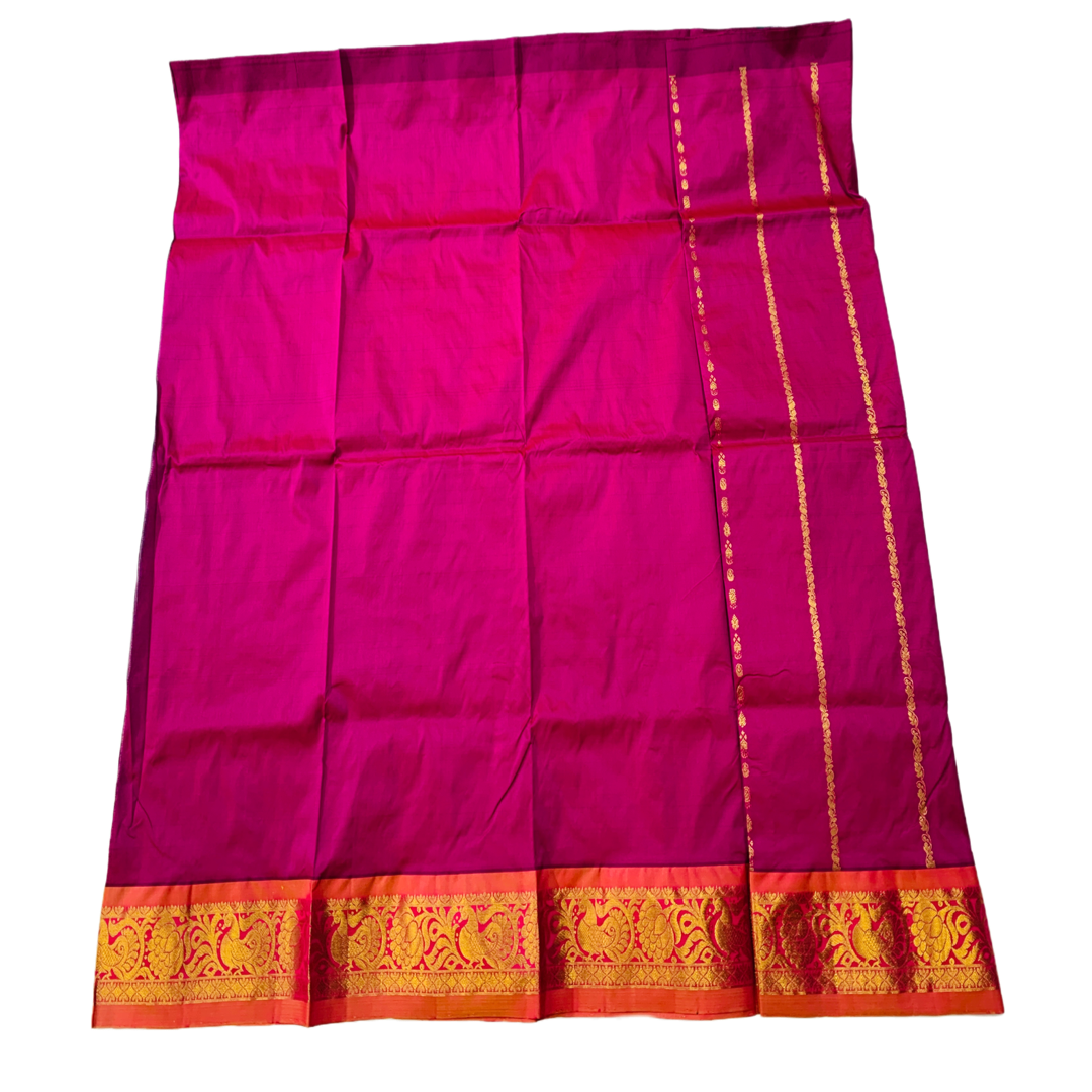 Pink shade vegan silk Kids Pattu Pavadai with Contrast border for age above 10 years