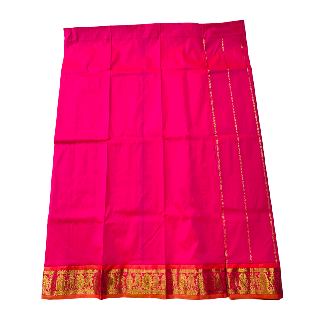 Pink shade Semi Silk Kids Pattu Pavadai with Contrast border for age above 10 years