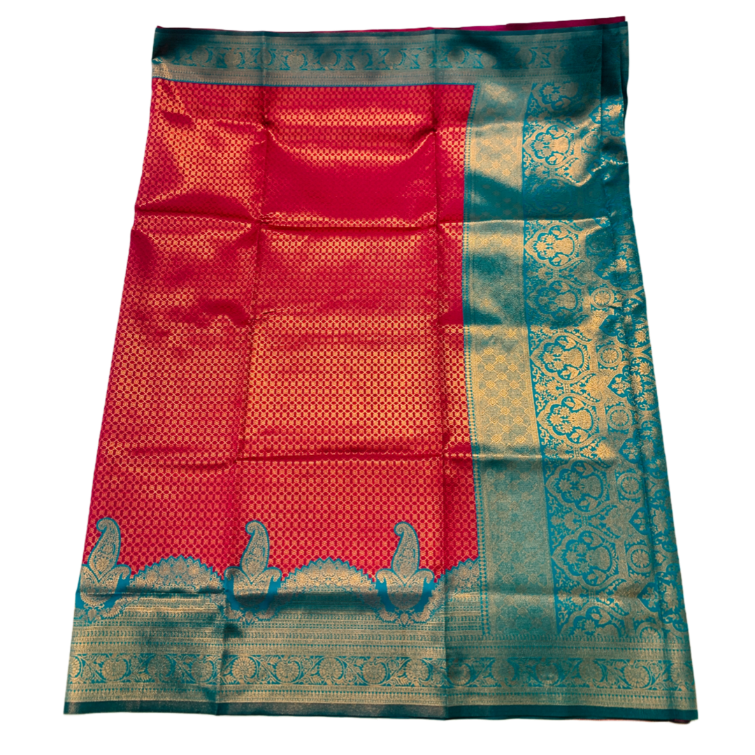 Pink shade saree with Pepsi Blue Border