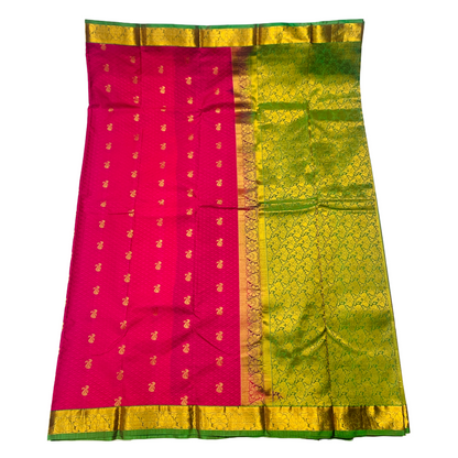 Pink shade Semi Silk Saree with Green Border with Flower Design