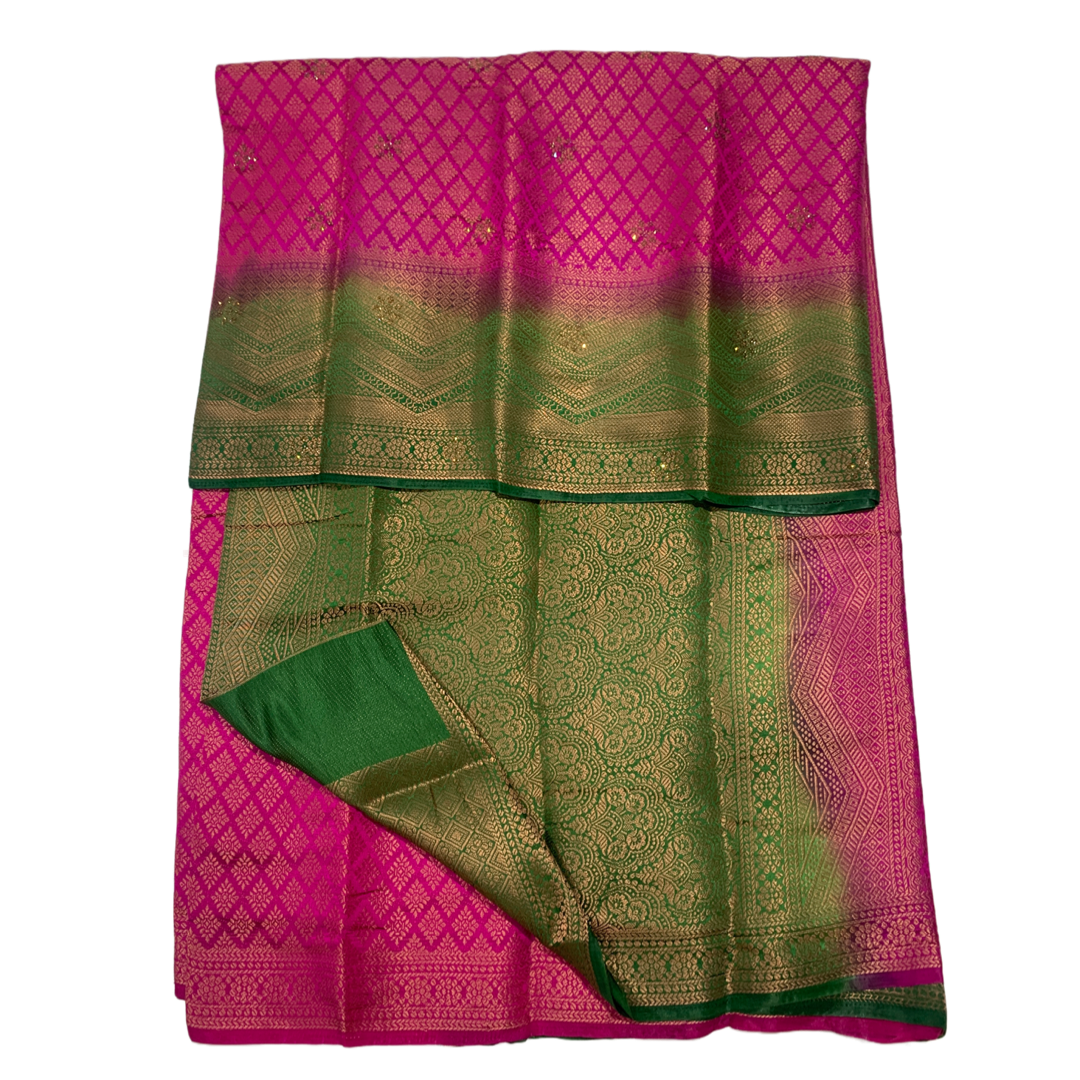 Soft Silk Saree Pink Colour with Green Border