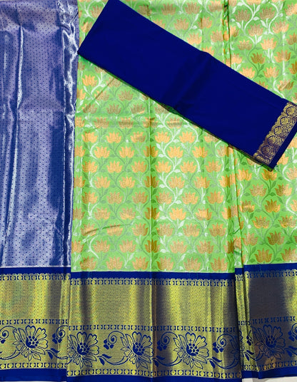 Pista Green Shade Vegan Silk Half Saree Contrast Border (Above 10 years )