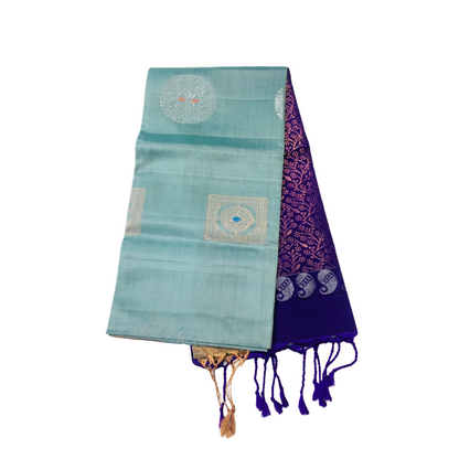 Soft Silk Saree Sky Blue Colour with Copper Border