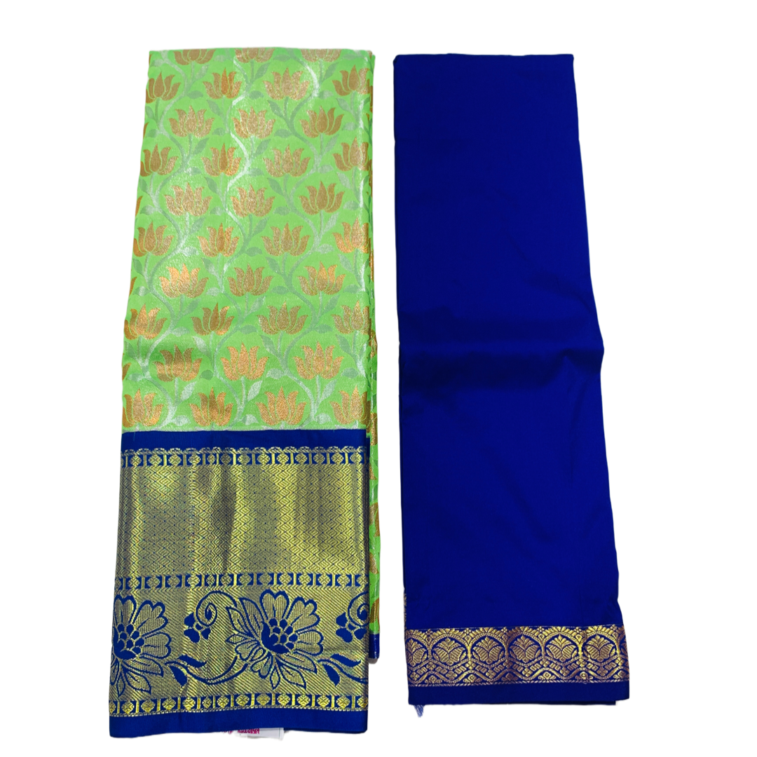 Pista Green Shade Vegan Silk Half Saree Contrast Border (Above 10 years )