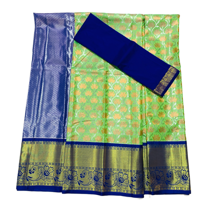 Pista Green Shade Vegan Silk Half Saree Contrast Border (Above 10 years )