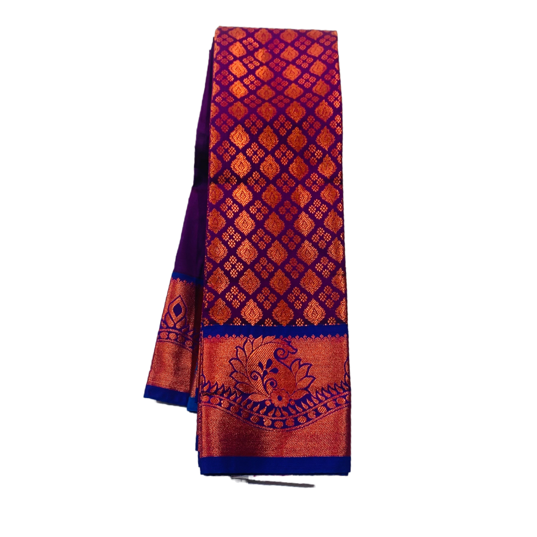 Vegan Silk Saree Purple Colour with Copper with Blue with Mango design