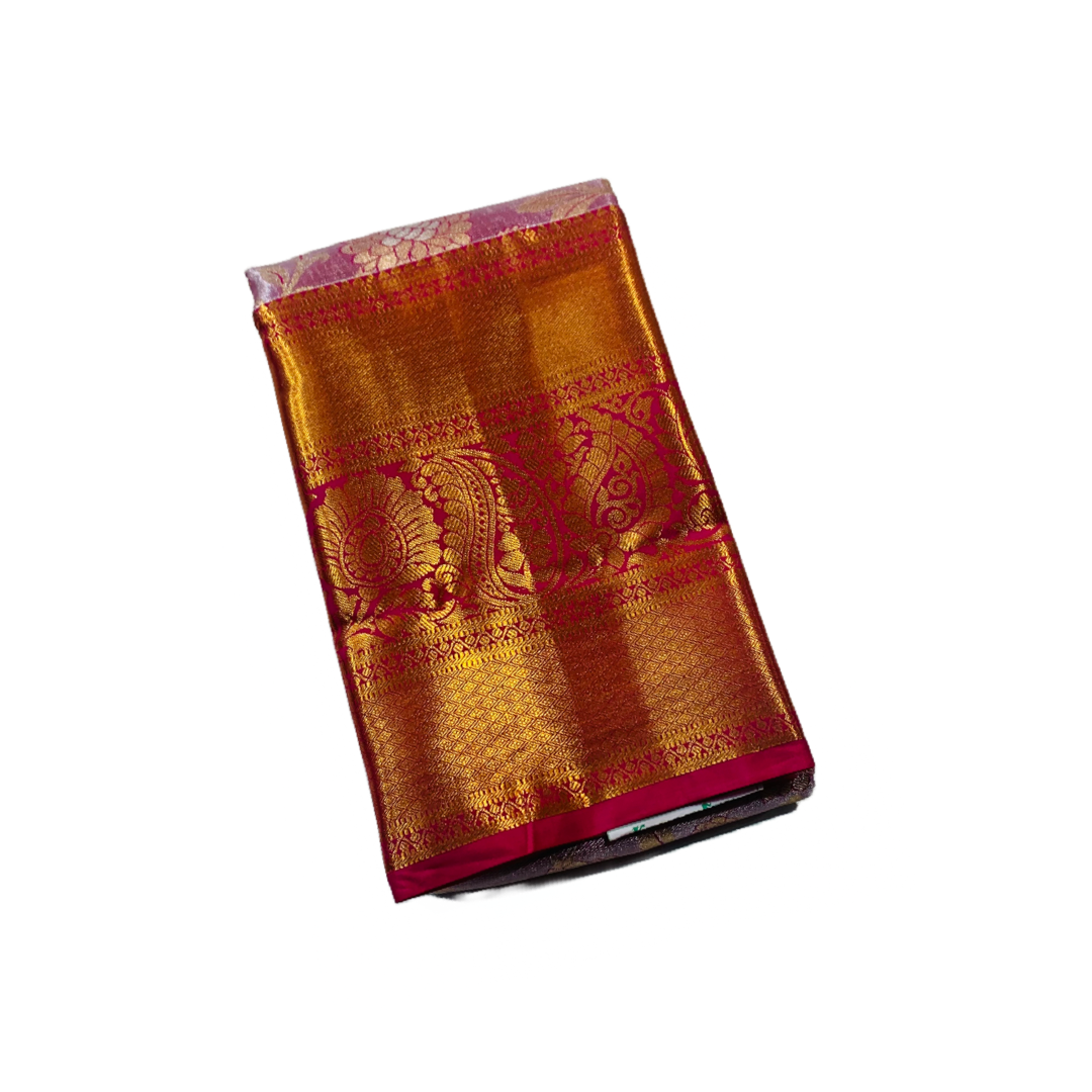 Vegan Silk Saree Golden Purple Colour with large Mango border