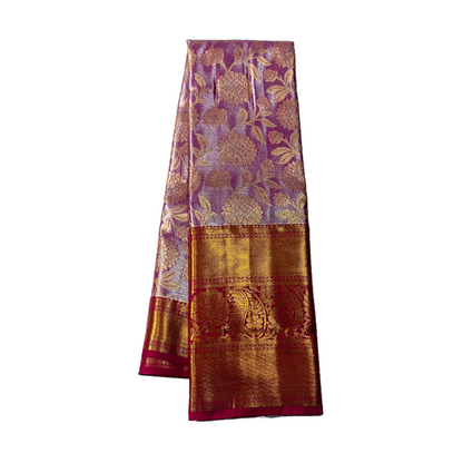 Vegan Silk Saree Golden Purple Colour with large Mango border